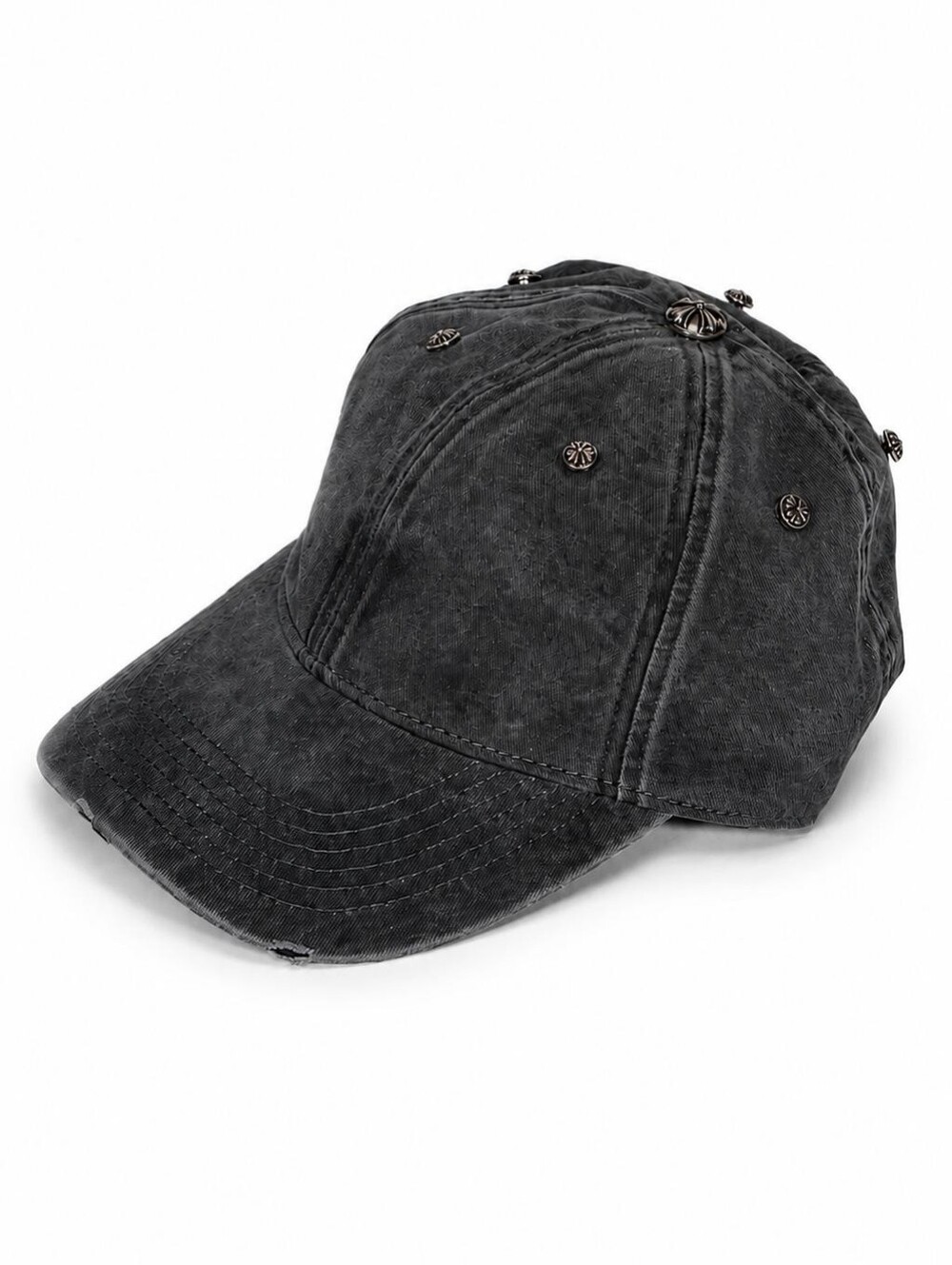 Chrome Hearts Men' Black Washed Cap with Silver Studs